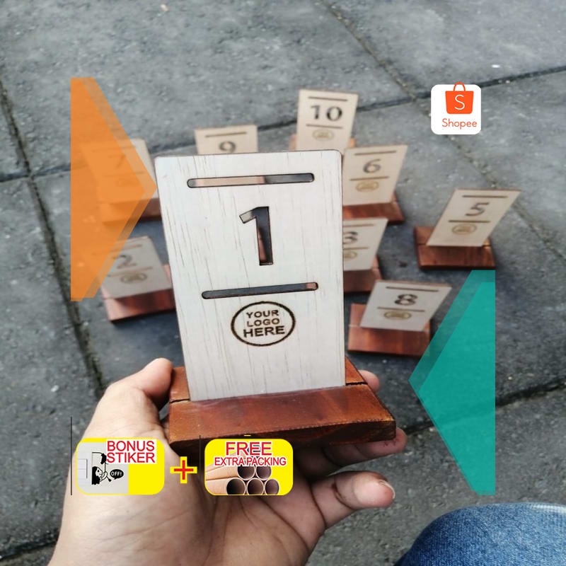 Terlaris Nomor Meja Kayu Minimalis Lasercut Custom Logo Elegan