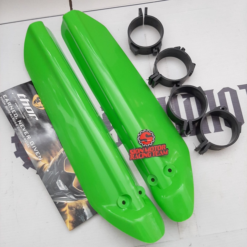 Cover Shock / Pelindung Shockbreaker Depan Kawasaki KLX 150 Plus Ring Kleman Hijau Thor