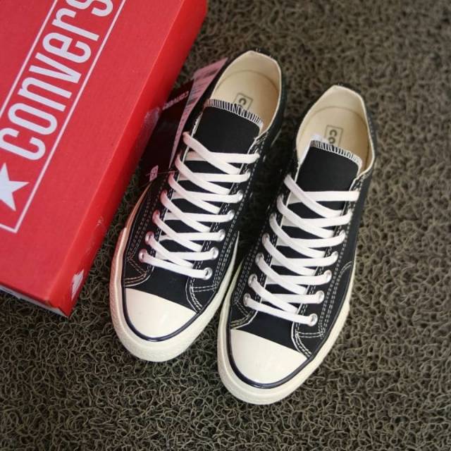 Sepatu Converse 70s Low Black White Glossy / Converse 70s Ox Egret Hitam Putih