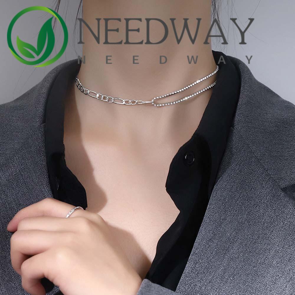 Kalung Choker Rantai Klavikula Berlian Imitasi Zircon Warna-Warni Gaya Korea Untuk Wanita