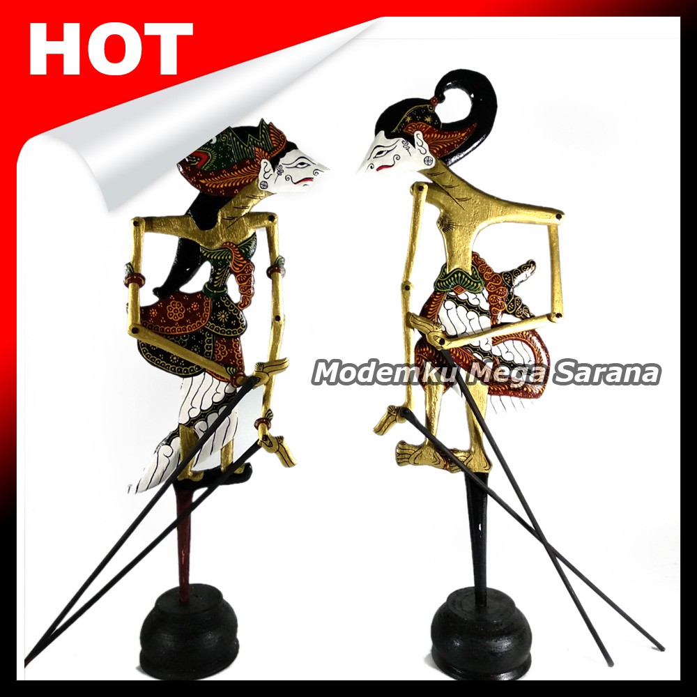 Miniatur Wayang Kayu Batik Emas Arjuna Srikandi - Ukuran XL 54x17x1 cm