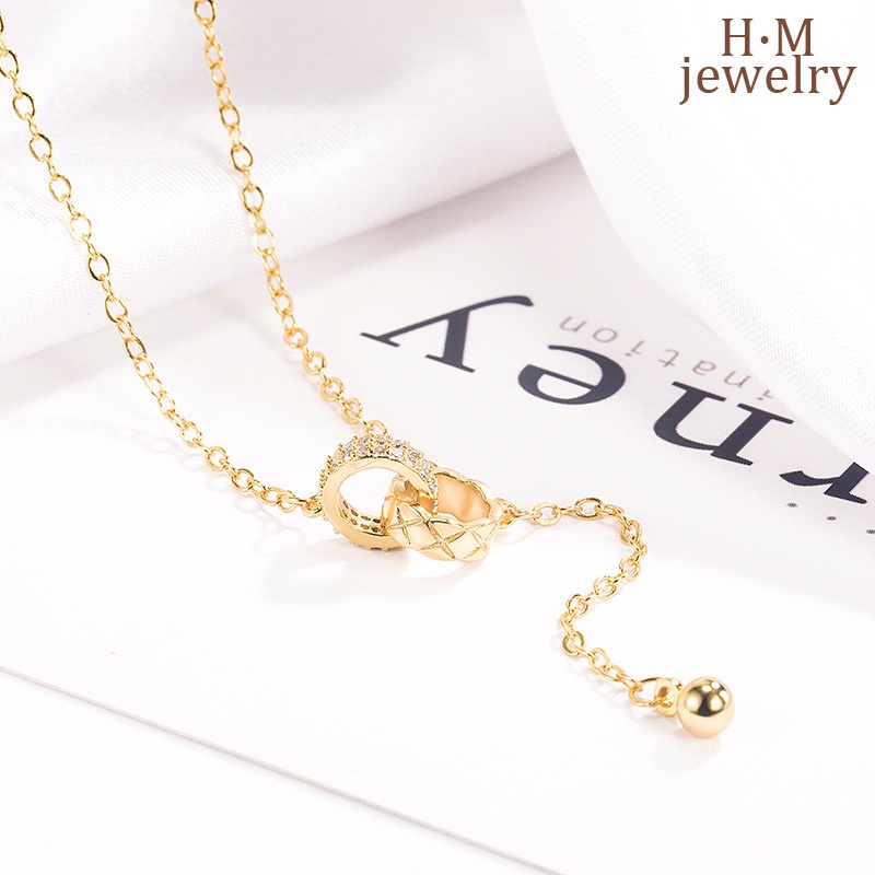 Kalung Rantai Sterling Silver 925 Dengan Liontin Cincin Berlian Imitasi Untuk Wanita