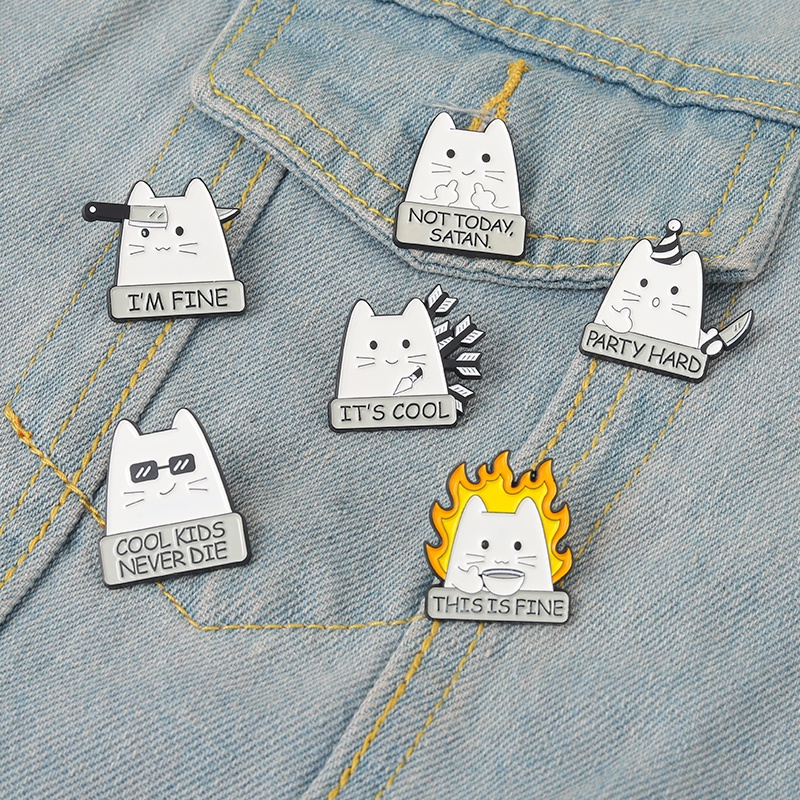 Bros Pin Enamel Desain Kartun Senjata Kucing Lucu 6 Gaya Untuk Hadiah Teman