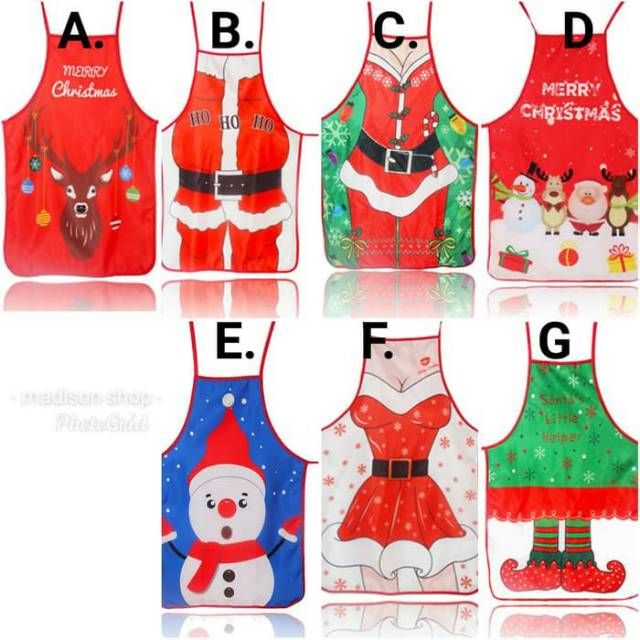 Kostum Apron Natal Murah Hadiah Celemek Santa Rusa Snowman Hadiah Gift