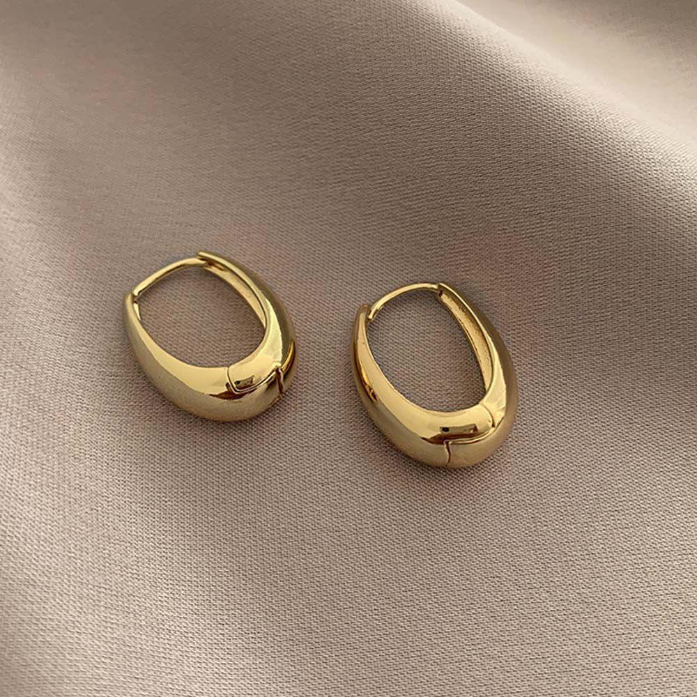 Agustina Wanita Anting Hoop Temperamen Perhiasan Fashion Sederhana Oval Bulat Gadis Stud Earrings