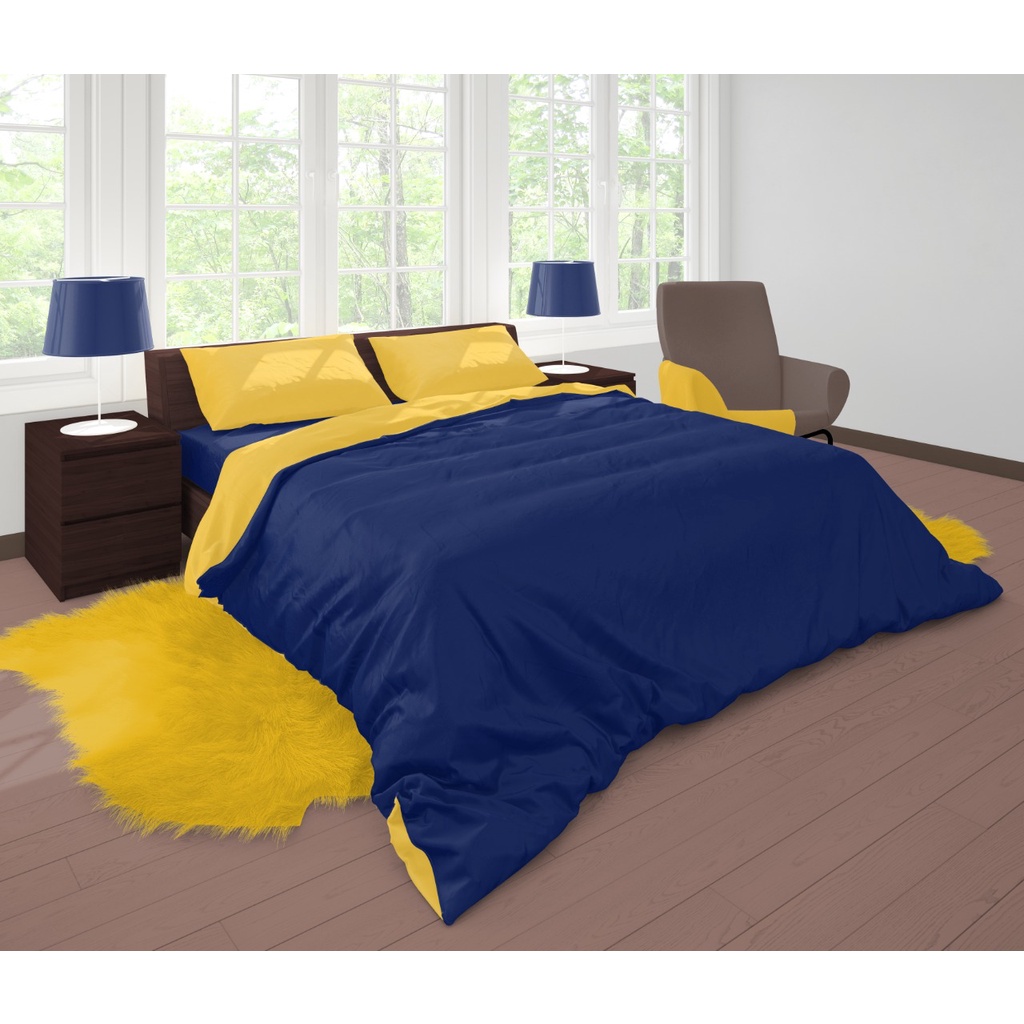 Two Tone Bedcover ROMANTIC Navy x Kuning aesthetic biru