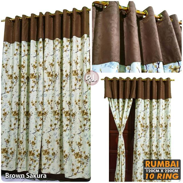 SALE gorden smokering/tirai pintu dan jendela motif brown sakura
