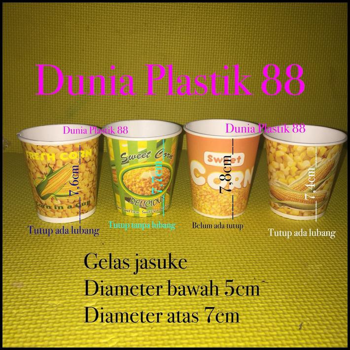 PROMO @50SET PAKET JASUKE GELAS KERTAS PAPER CUP 6,5OZ+ TUTUP +SENDOK JAGUNG