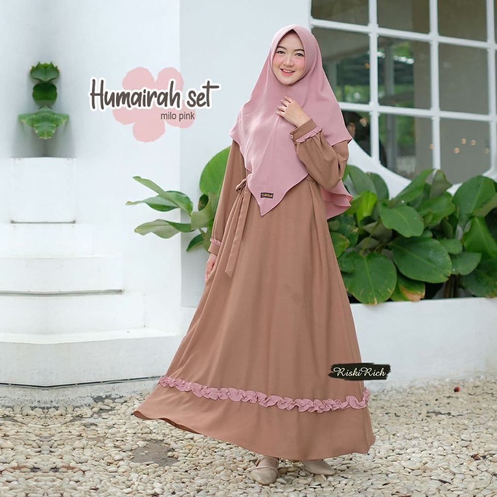 Gamis Set Polos Aksen Kriwil Milo Size XL Humairah Original by Riski Rich