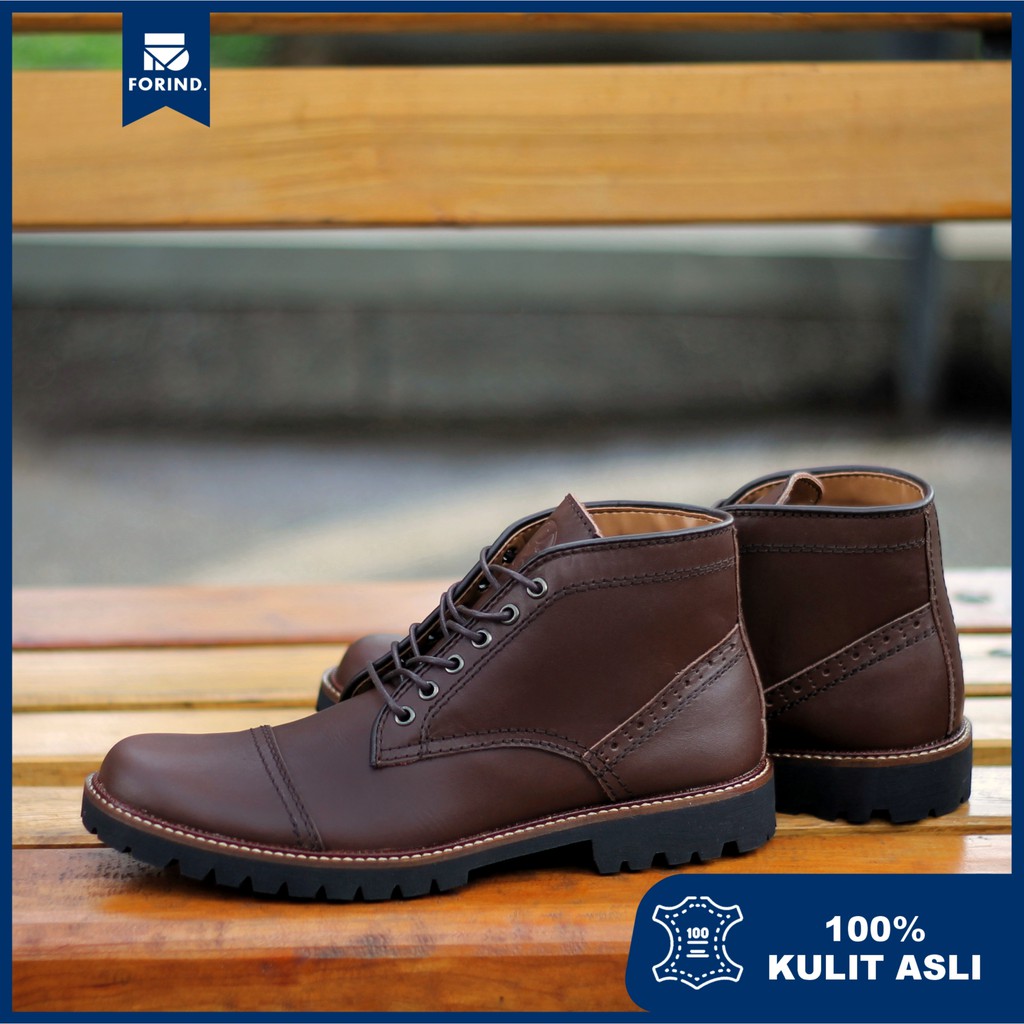 Acoustic Brown | Sepatu Kulit Asli Safety Boot Vintage Klasik Besi Original Footwear | FORIND x Reyl