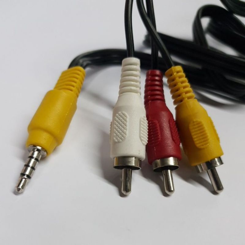 Kabel TV Box Audio Video ke TV Tabung / CRT - Jack 3.5mm 4 Pin ke RCA 3 Warna - Kuning Merah Putih