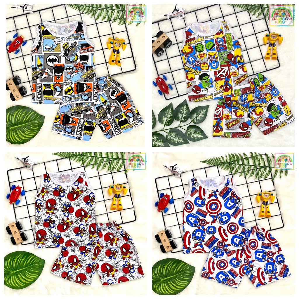 RAINBOW - SETELAN BAJU TIDUR SINGLET ANAK COWOK / PIYAMA ANAK SINGLET COWOK FULLPRINT SUPERHERO