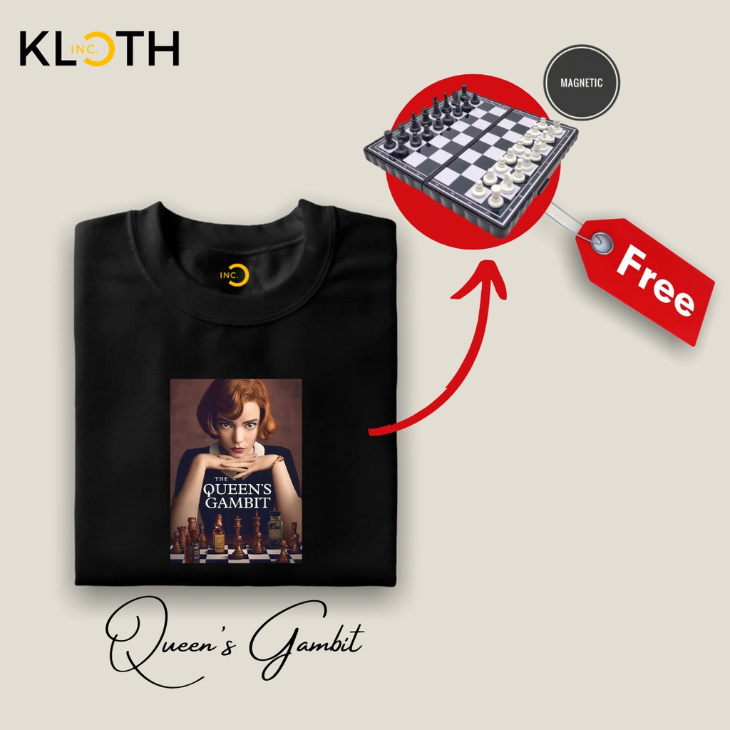 [GRATIS HADIAH] Kaos Catur Queen's Gambit Netflix Cotton Combed 24s Bisa Upgrade Lengan Panjang