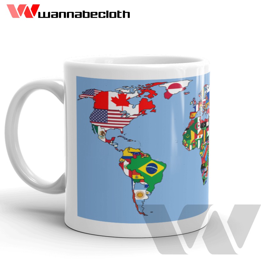 Gelas Mug Cetak Mug Custom Mug Peta Dunia Kado Gift Hadiah Souvenir Mug Peta Dunia