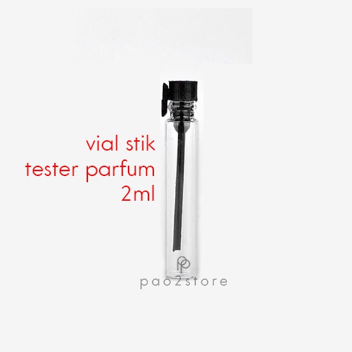 Vial 2ml Botol Tester Sample Parfum Kaca model Stik Panjang - Tutup Hitam