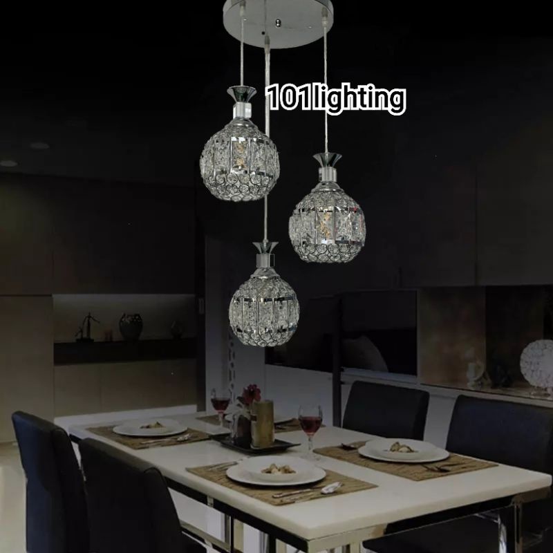 Lampu Gantung Kristal Minimalis Meja Makan 21700-3 lampu