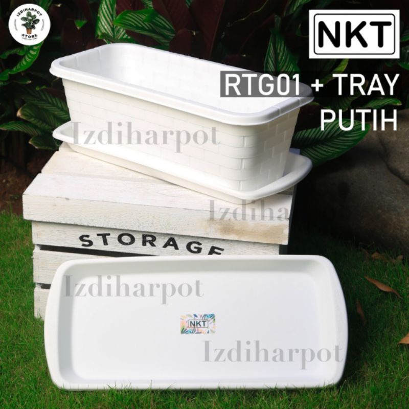 POT BUNGA TANAMAN PANJANG NKT RTG 01 PUTIH 37CM + TATAKAN BAWAH