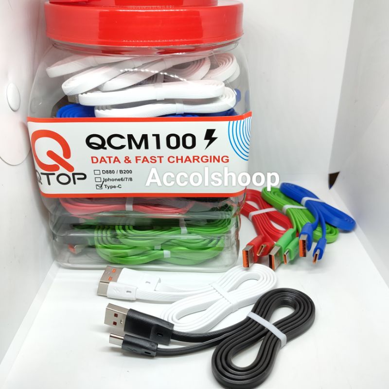 Kabel Data Qtop Type C Fast Charging 1 Toples 50 Pcs