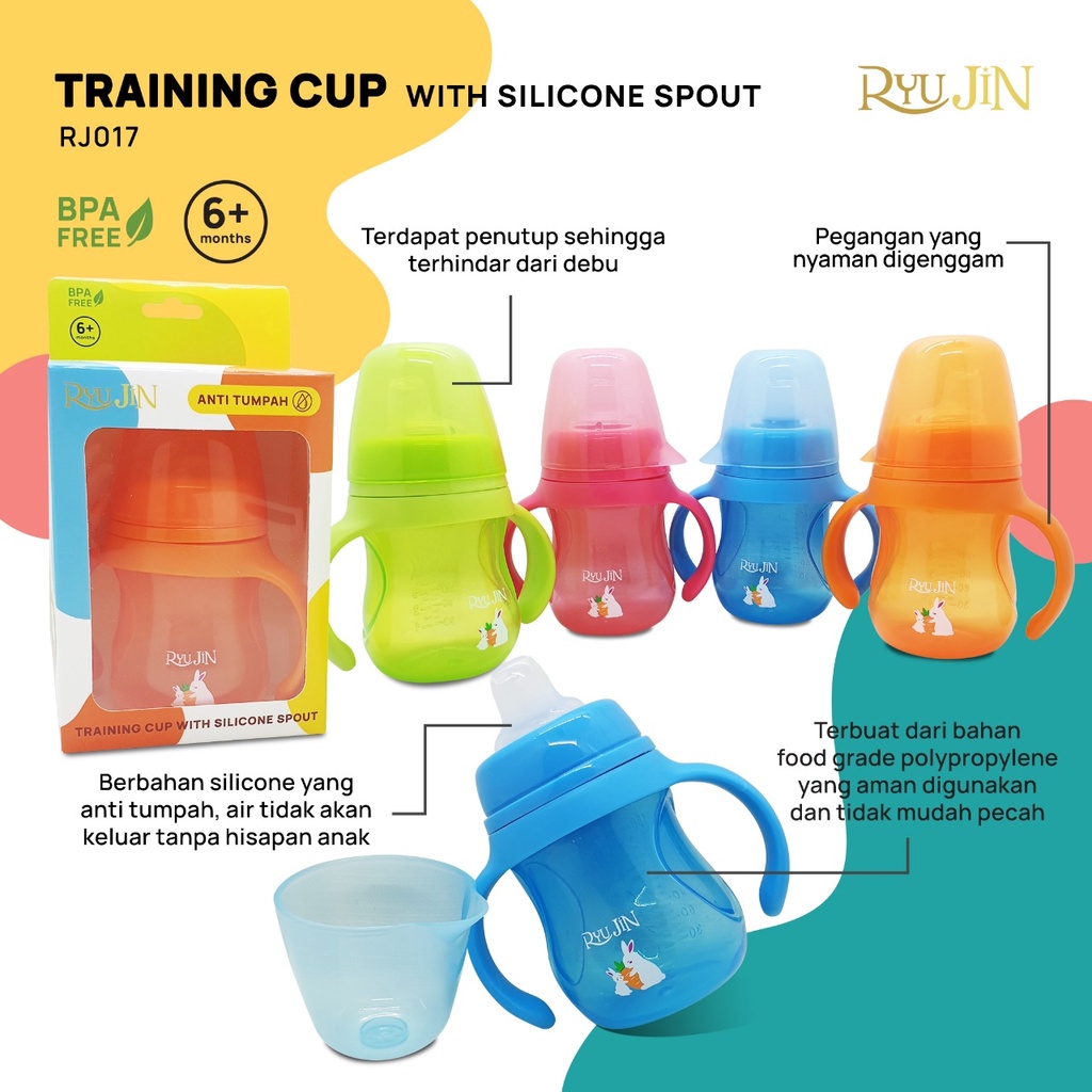 Ryujin Baby Training Cup with Silicone Spout 180ml RJ017 Botol Minum Bayi Anti Tumpah BPA Free