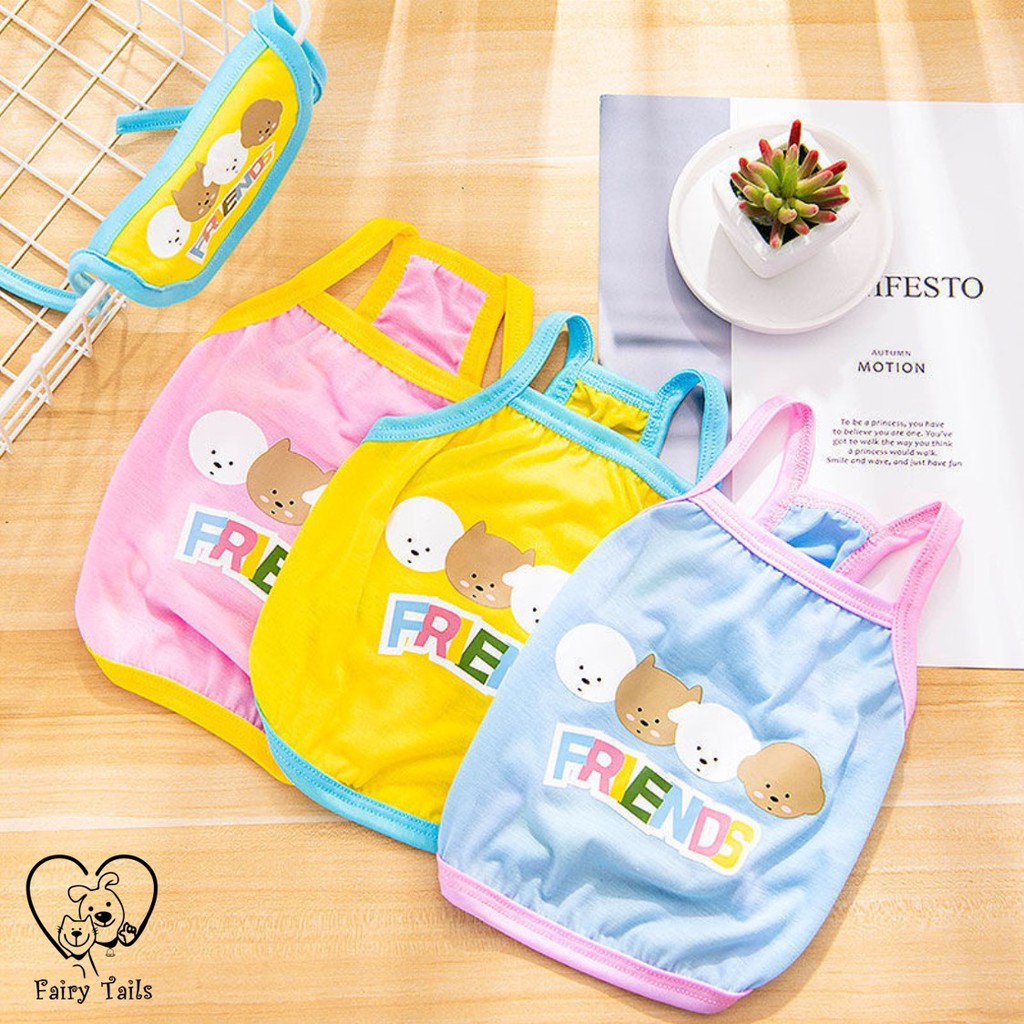 Baju + Bib Anjing Kucing Bentuk Singlet dengan Warna dan Gambar Menarik | Pet Shirt with Bibs