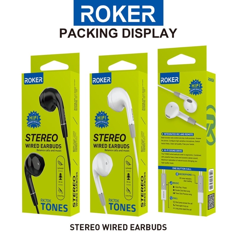 HANDSFREE EARPHONE HEADSET ROKER RK70K TONES SUPERBASS