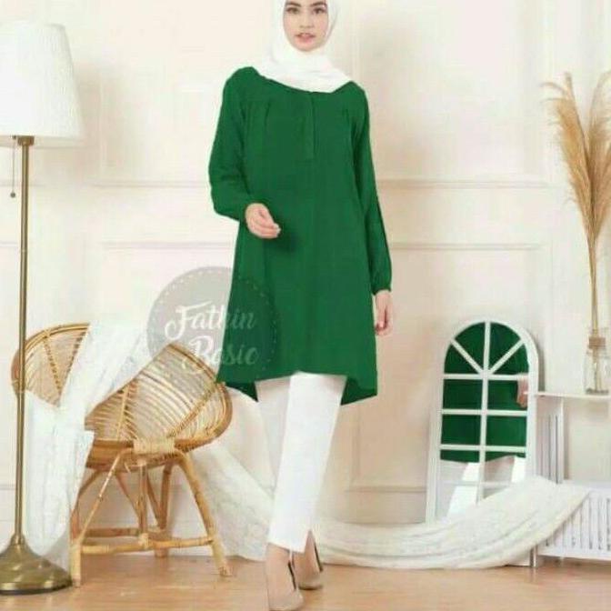 TUNIK 001- ijo botol - kubus - toska - silver - maroon - TUNIK RAYON POLOS -FATHIN BASIC PnI |Paling
