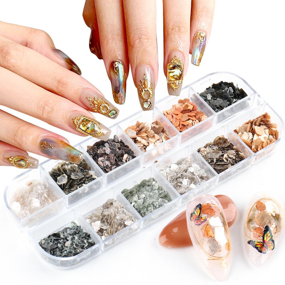 Agustin 3D Nail Art Dekorasi Serpihan Ultra Tipis Metalik Mutiara Glitter Mika Kerang Laut Batu Stiker Kuku