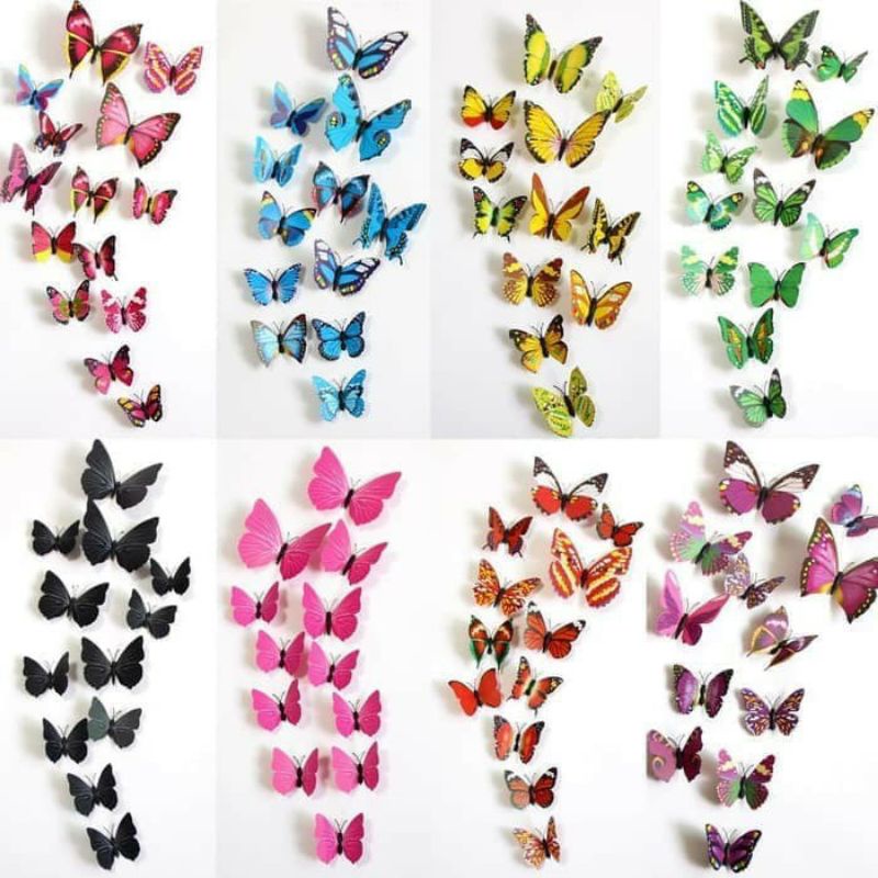 Stiker Dinding 3D Motif Kupu - Kupu / Wall Sticker 12pcs Butterfly