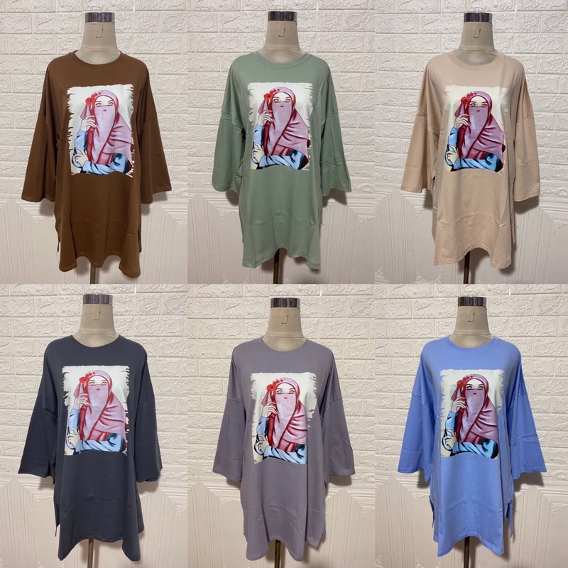 KAOS OVERSIZED COMBED DTF JUMBO MOTIF GIRL MUSLIMAH COTTON COMBED 30S BIGSIZE XXL MURAH GROSIR MODELLANO