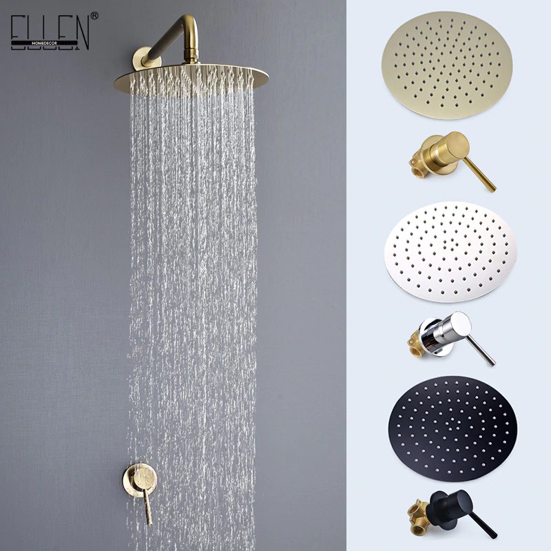 Bath Wall Shower Set Gold Bathroom Shower Faucet Wall Mounted Black Shower Chrome Hot Cold Water