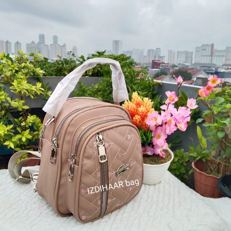 tas ransel 4 ruang bahan nilon bordir depan ukuran T21xL19 x9 cm.-Moca