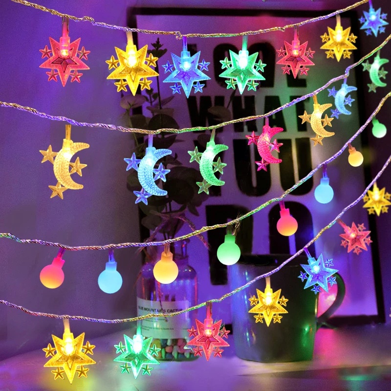 [ Christmas led star moon Fairy string lights Decoration for home Bedroom Fairy Garland Wedding Xmas Festival Party ]