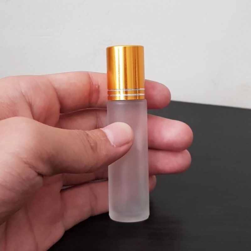 botol roll on 10ml kaca bening frosted tutup gold list