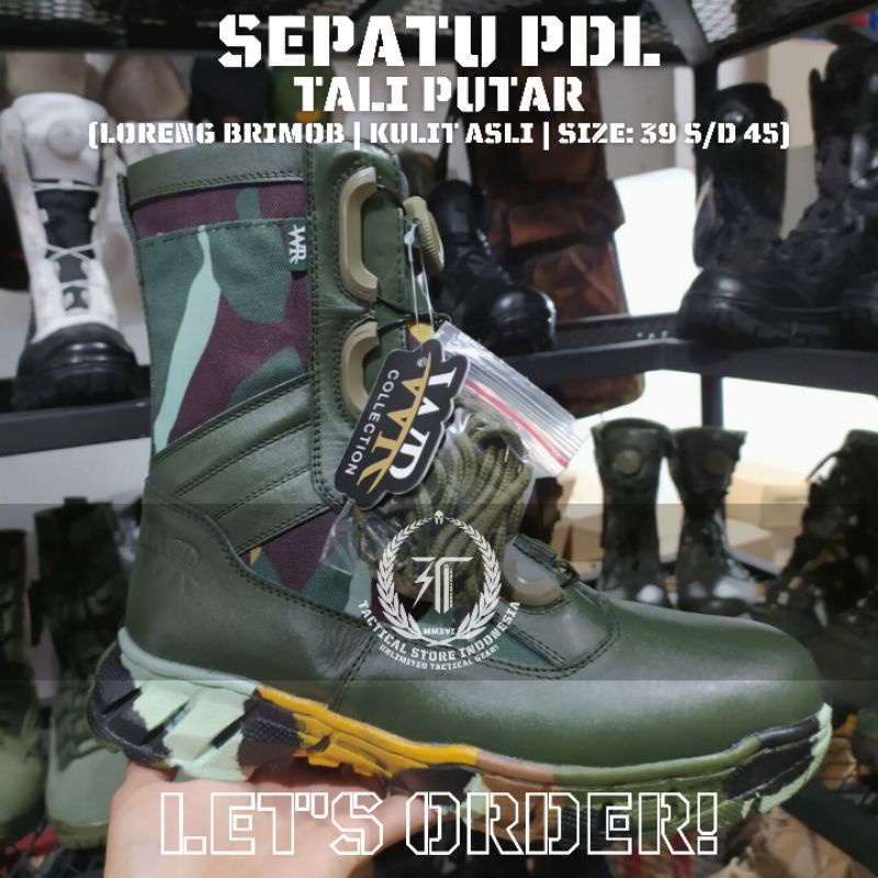 Sepatu PDL Tali Putar Loreng Brimob (WR)