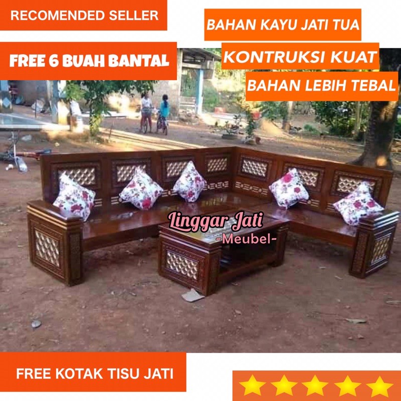 KURSI TAMU JATI KURSI SUDUT JATI KURSI SUDUT MINIMALIS KURSI JATI MURAH