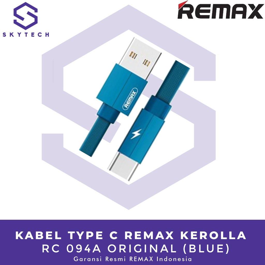 KABEL TYPE C REMAX KEROLLA 1M BLUE RC 094A ORIGINAL GARANSI RESMI