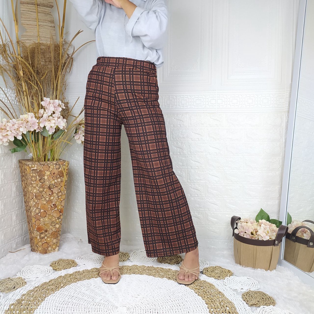 (FASHION_WANITA)KOREAN TARTAN PANTS/KULOT HIGHWAIST WANITA MOTIF KOTAK-KOTAK
