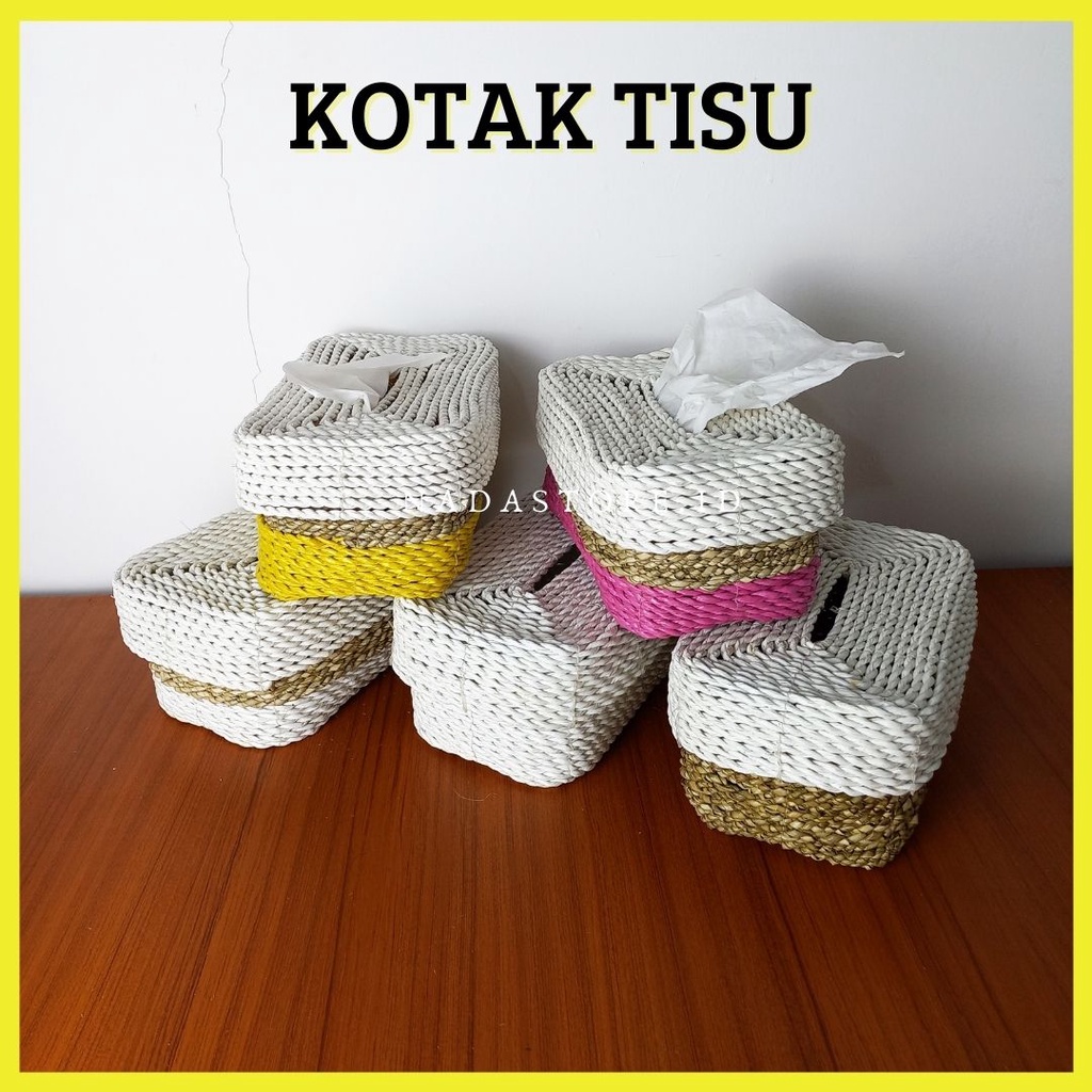 (NEW PRODUCT) KOTAK TISU / TEMPAT TISU ANYAMAN SEAGRASS WARNA KOMBINASI 25 X 15 X10 CM