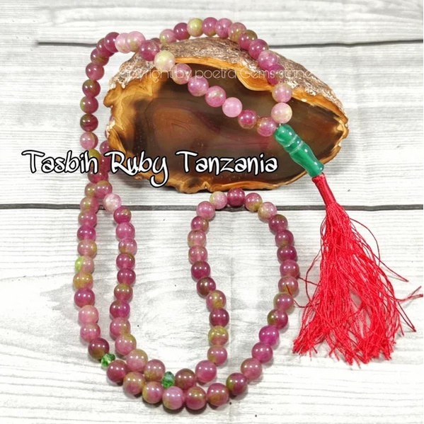 Tasbih Natural Batu Alam Ruby Tanzania Asli Original