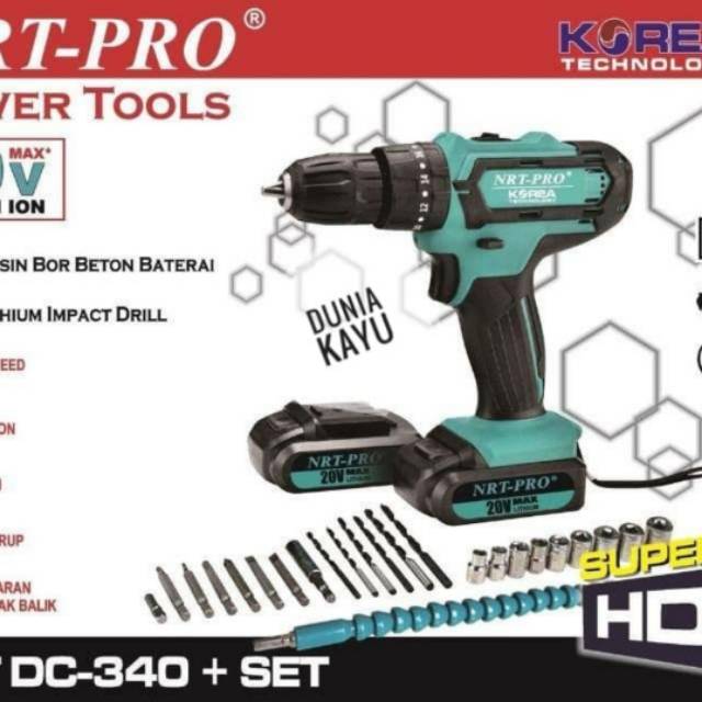 Mesin Bor Baterai NRT PRO 20v/20 volt Cordless Hammer Drill DC-340/DC340/DC 340