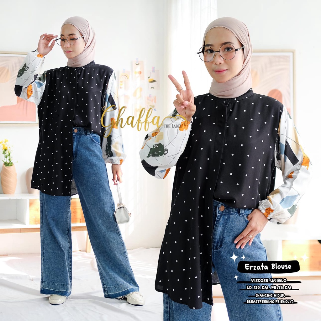 Gaffa Erzata Blouse Kemeja Motif Wanita Kekinian Vintage Viscose Uniqlo Pastel Solo Lengan Panjang H