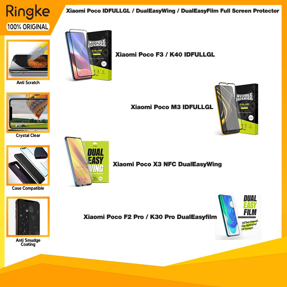 Screen Protector Ringke Compatible For Xiaomi Poco M3 / X3 NFC / F3 / K40 Full Tempered Glass Anti G