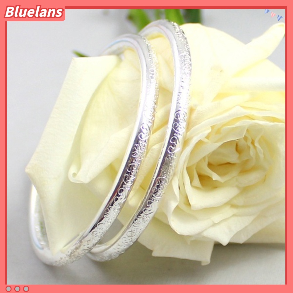 Bluelans Women Fashion Silver Plated Flower Engraved Open Bangle Bracelet Jewelry Gift