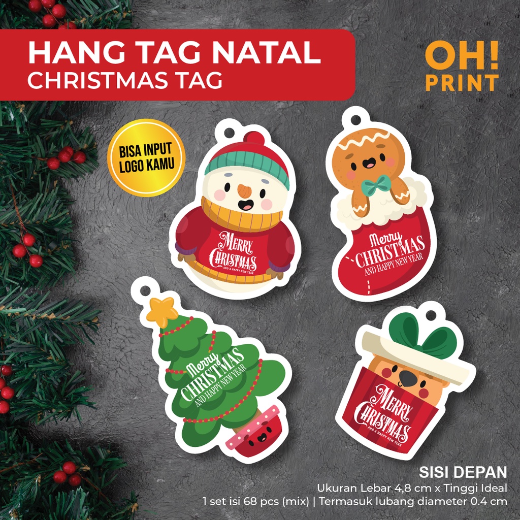 

68 PCS Hang Tag Natal Custom Unik - Hang Tag Christmas Custom Logo - Custom Christmas Tag