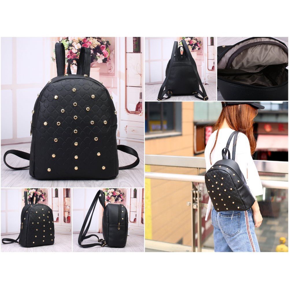 TAS RANSEL PUNGGUNG HITAM IMPOR WANITA STUD MOTIF MURAH SUPPLIER BAGUS