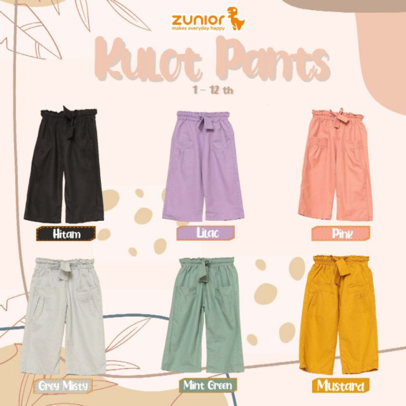 Celana Anak Perempuan Kulot Panjang Zunior Premium 6 Warna 1-12 Tahun