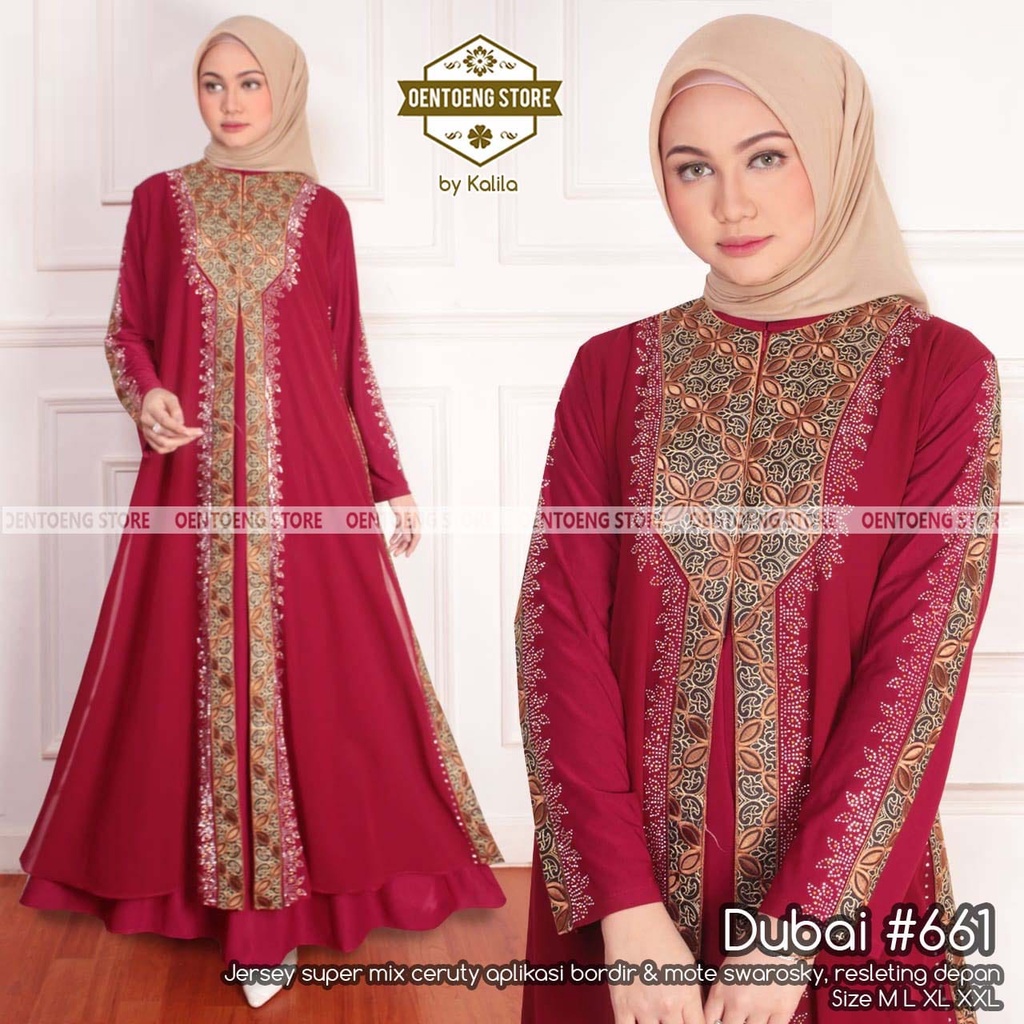 DUBAI 661 BY OENTOENG STORE / GAMIS ABAYA BAHAN JERSEY MIX CERUTY WARNA MERAH MAROON