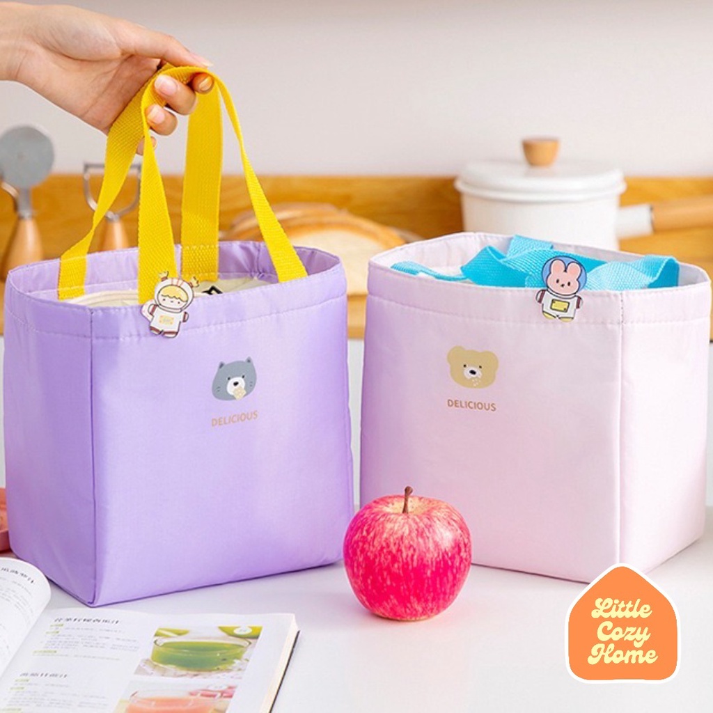 PASTEL WATERPROOF LUNCH BAG / Tas Bekal Serut Warna Lucu Anti Air/ Cooler Bag Lunch Box Aluminium Foil