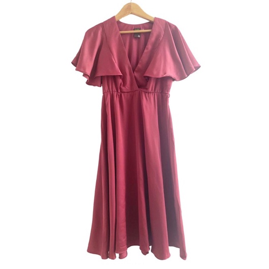 Taylor wine red flutter sleeve dres