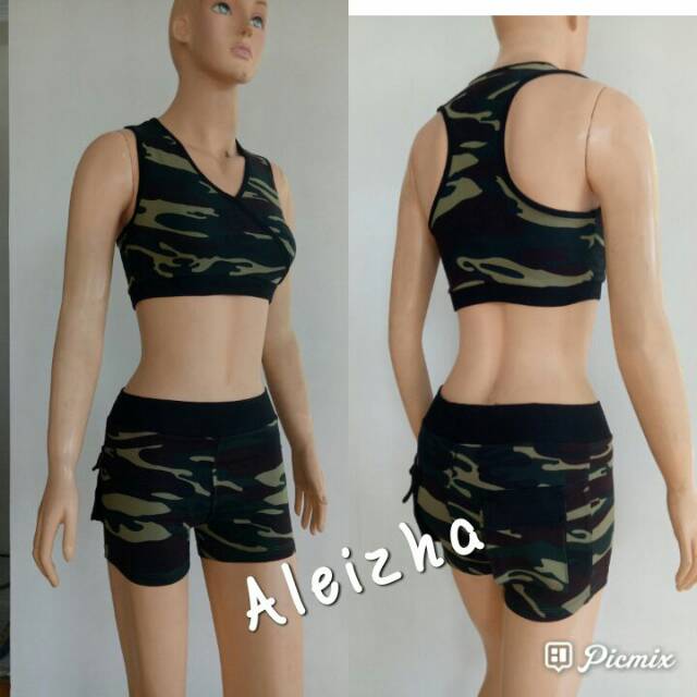 Baju senam set army hotpant